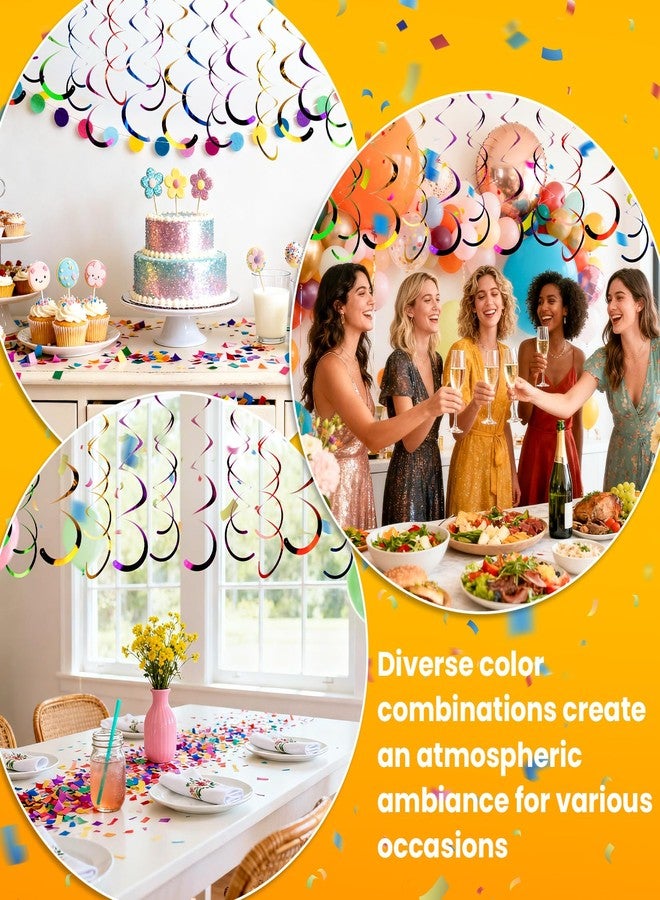 Rainflow 50PCS Colorful Hanging Swirl Decorations - Streamers Party Decorations Ceiling Swirl Foil Decoration with Double-Swirls and Single-Swirls for Birthday Decoration Wedding Graduation 6 Colors - Image 4